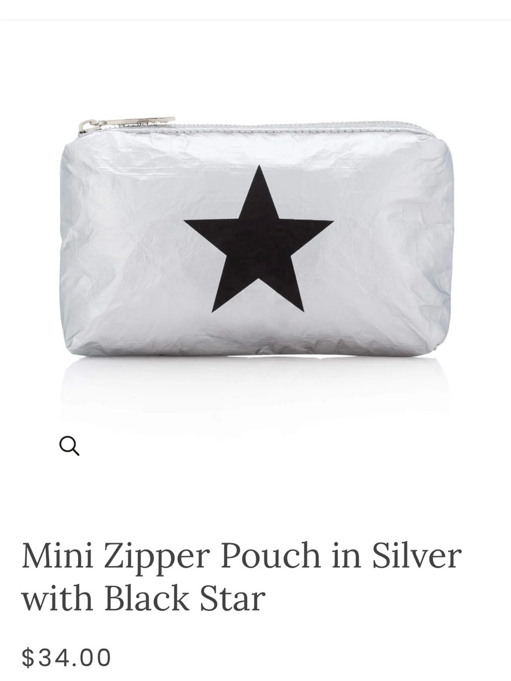 Hi. Love Travel-Silver Mini Zipper Pouch with Black Star